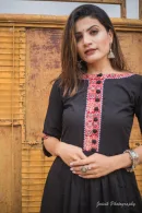 Elegant Black Kurta with Ajrakh Print Detailing & Matching Pants Set