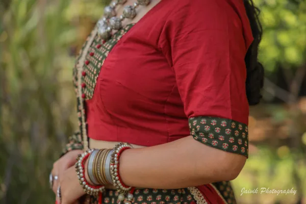 Elegant Maroon & Olive Green Cotton Chaniya Choli Set - Image 2