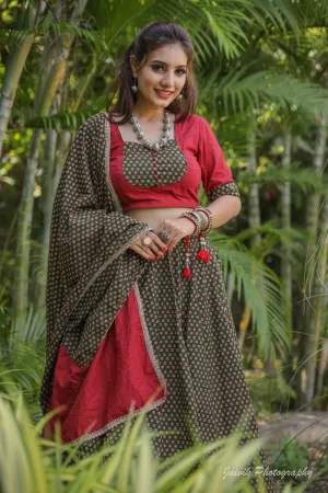 Elegant Maroon & Olive Green Cotton Chaniya Choli Set