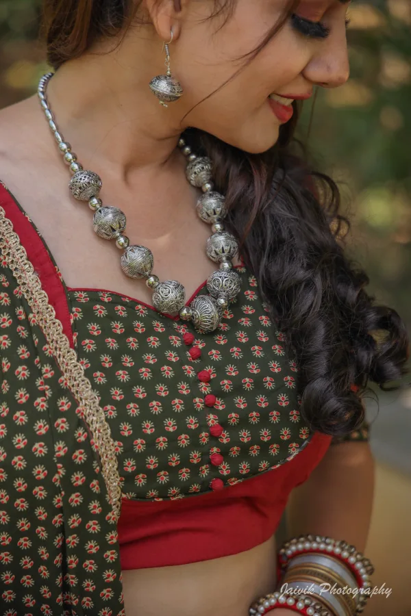 Elegant Maroon & Olive Green Cotton Chaniya Choli Set - Image 6