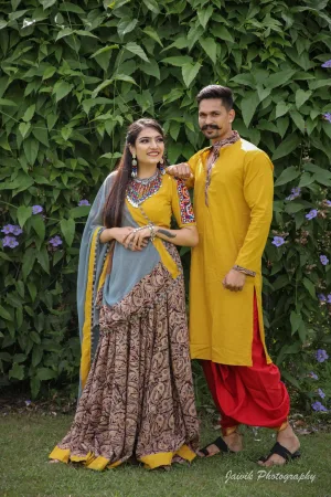 Mustard Kalamkari Cotton Chaniya Choli