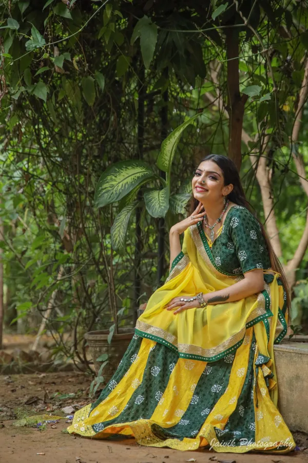Yellow and Green Chaniya Choli - Image 3