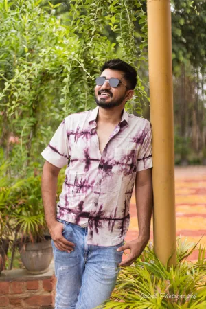 Men's Purple Tie-Dye Casual Cotton Shirt – Short Sleeve
