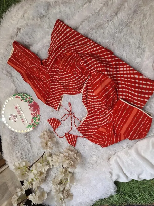 A rich red and white Bandhani Blouse – Inspired by Sabyasachi’s Signature Style - Image 2