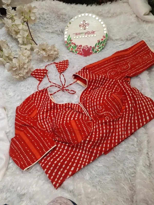 A rich red and white Bandhani Blouse – Inspired by Sabyasachi’s Signature Style - Image 4