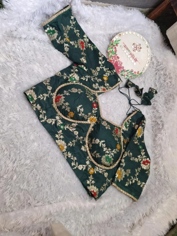 Elegant Green Silk Embroidered Blouse – A Blend of Classic Charm - Image 2