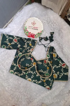 Elegant Green Silk Embroidered Blouse – A Blend of Classic Charm