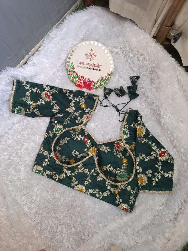 Elegant Green Silk Embroidered Blouse – A Blend of Classic Charm