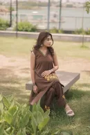 Chocolate Brown Floral Embroidered Asymmetric Kurta Set