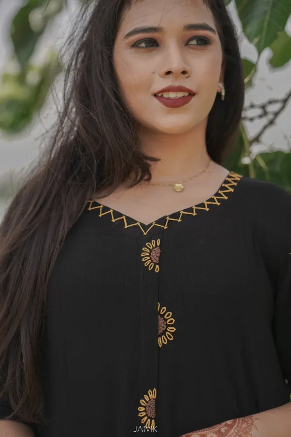 Black Sunshine Embroidered Flared Frock – Sunshine Collection - Image 6