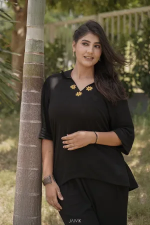 Black Floral Embroidered Co-Ord Set – Sunshine Collection