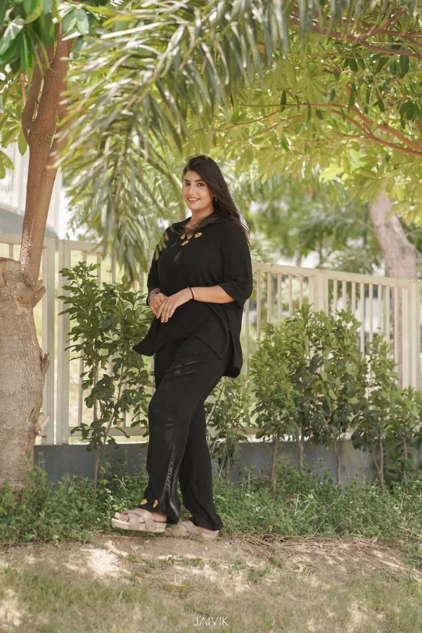 Black Floral Embroidered Co-Ord Set – Sunshine Collection - Image 2