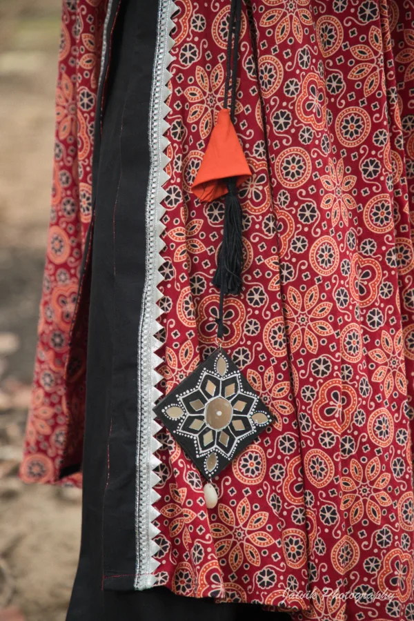Ajrakh Wrap Style Angrakha Kurta with Flared Palazzo Set - Image 4