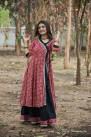 Ajrakh Wrap Style Angrakha Kurta with Flared Palazzo Set