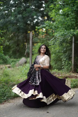 Royal Purple Chaniya Choli Set with Gold Border & Embroidered Dupatta